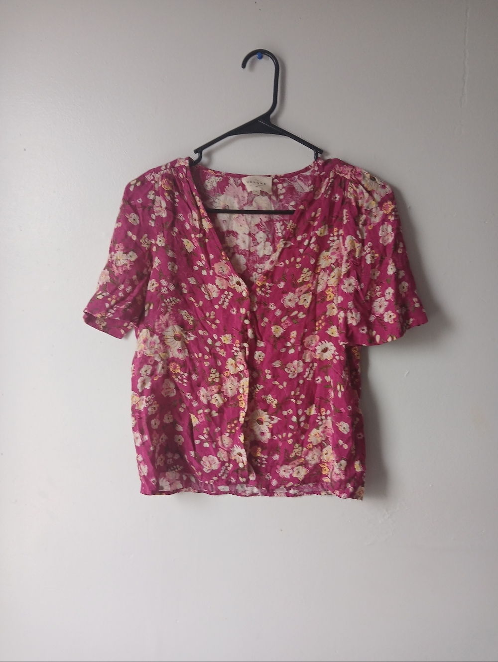 Sezane Fuchsia Floral Button-Up Blouse